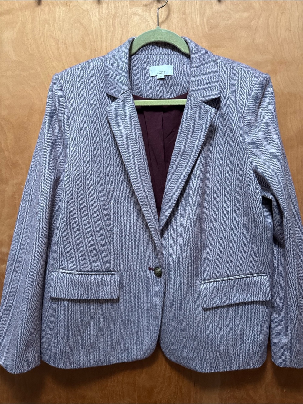 LOFT Women's Purple Gray Herringbone Blazer Jacket Elbow patches size 14